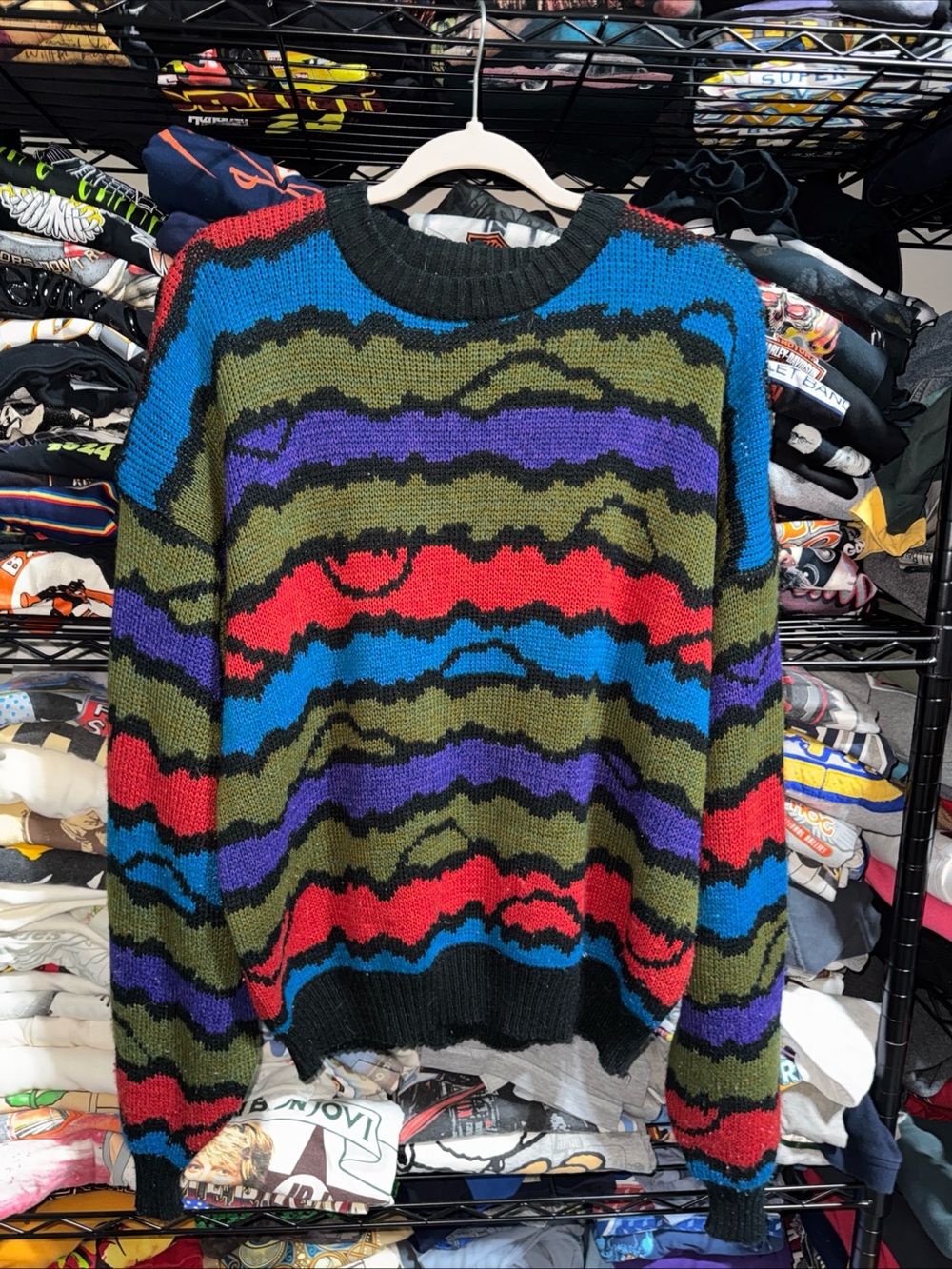 Vintage 90s Permit Multi Color Coogi Style Knitted Sweater Size Large